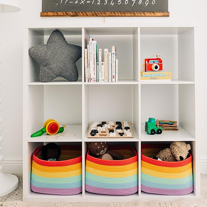 Extra Large Storage Basket + Set of 3 Baskets for Decor - RAINBOW - Image 7