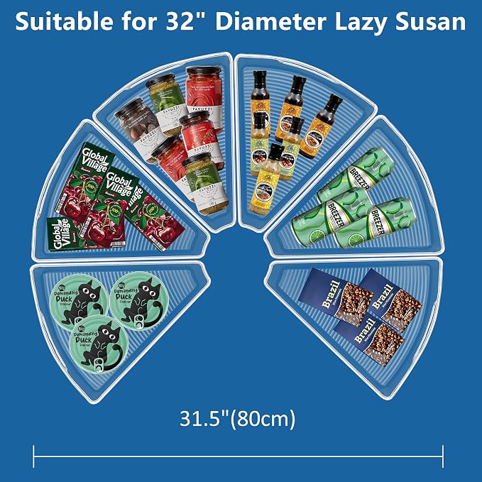 Lazy Susan Organizer Bins for 32"-33" Diameter Corner Cabinet Lazy Susan, 6 Pack, Clear Plastic Cabinet and Pantry Storage Bin, 1/8 Wedge-Food Safe, BPA Free - Image 4