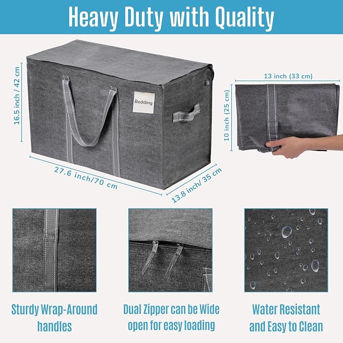 VENO 4 Pack Heavy Duty Moving Bags, Extra Large Storage Bags with Reinforced Handles & Strong Zippers, Foldable & Reusable Moving Box Alternative for Clothes & Dorm Storage - Image 4