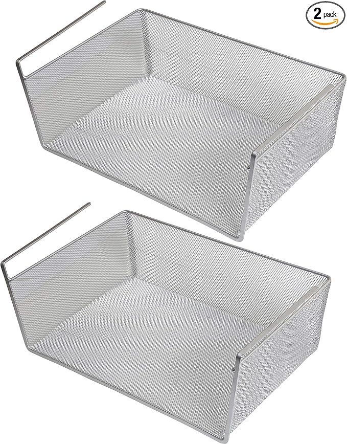 YBM Home Under Shelf Basket (2-Pack) Mesh Stainless Steel Storage Under Cabinet Hanging Basket Rack Maximize Space in Cabinets, Pantry Room, Bathroom, Laundry Room, and More, 1131 by YBMHome