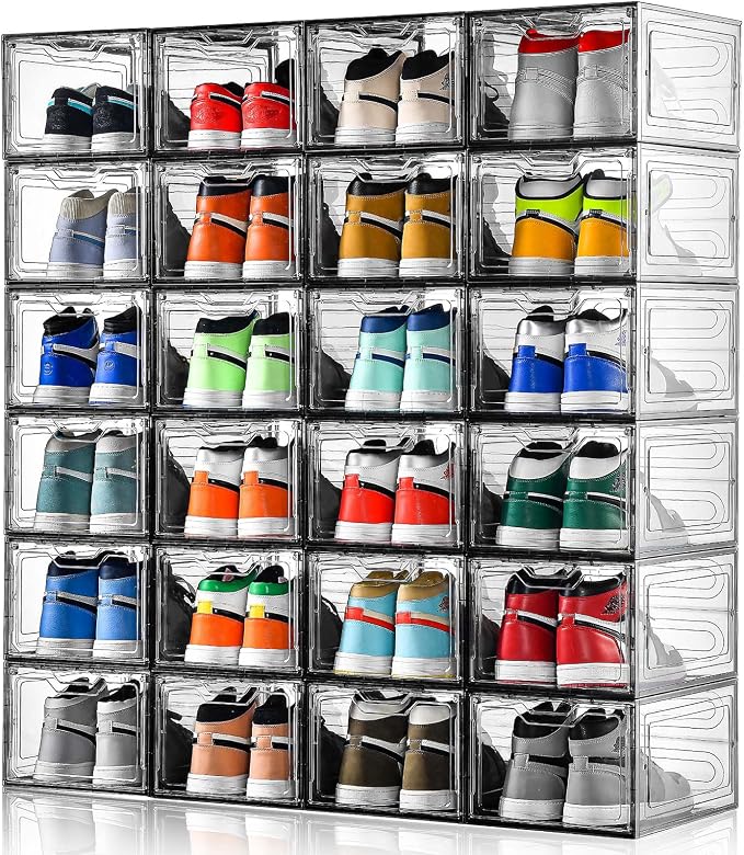 Stebopum 12 Pack Shoe Boxes Shoes Organizer, Shoe Storage Organizer Boxes with Magnetic Door, Clear Shoe Organizers Sneaker Storage Shoe Box for Women/Men, Fit up to US Size 12 - Image 6