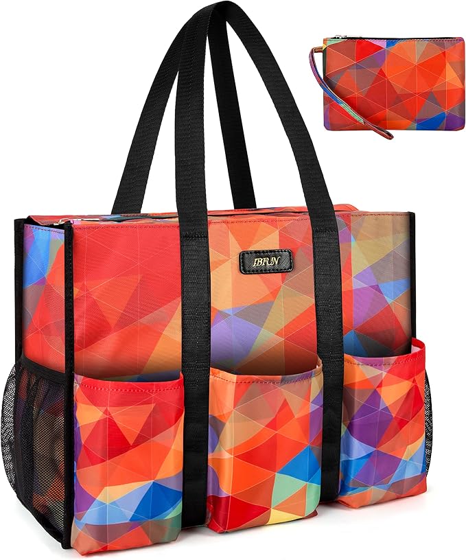 IBFUN Utility Tote Bag with 24 Pockets, Large Teacher Travel Tote for Women | Large Work Tote Bag 2pcs with Zipper for Travel Daily School Teacher Nurse, Large Lightweight Laptop Shoulder Bag Handbag by IBFUN