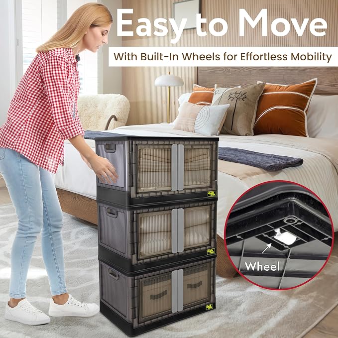 Quik Box - 19 Gallon 3 Pack Stackable Storage Bins with Doors, Collapsible Organizer Foldable Container, for Bedroom Living Room Neat, Tidy Dorms and Organized Homes, Boxes - Image 3