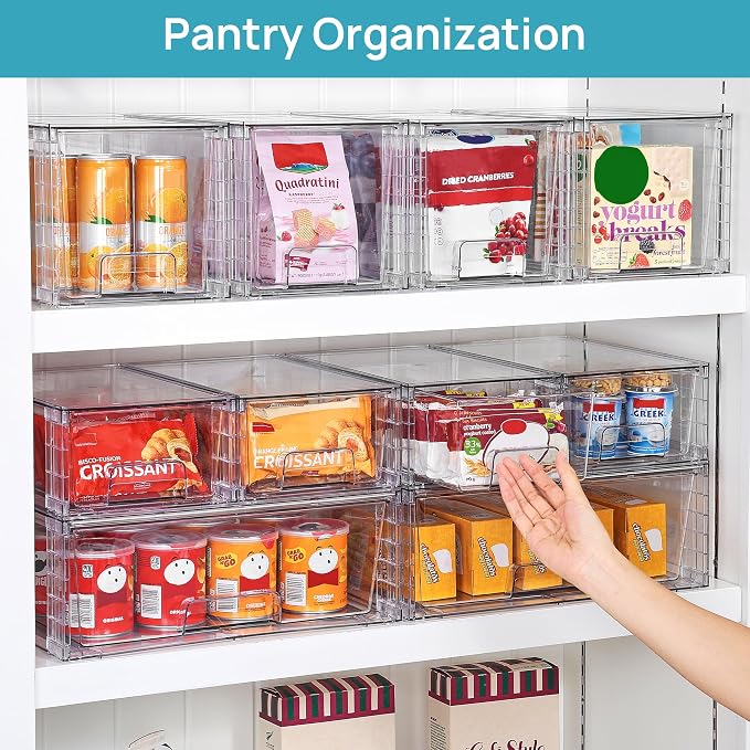 Vtopmart Clear Stackable Storage Drawers, 7 Pack Multi Size Set | Wide, Medium and Small Pull-Out PET Drawers for Flexible Organization, Stackable Storage for Cabinets, Closets, Pantry - Image 6