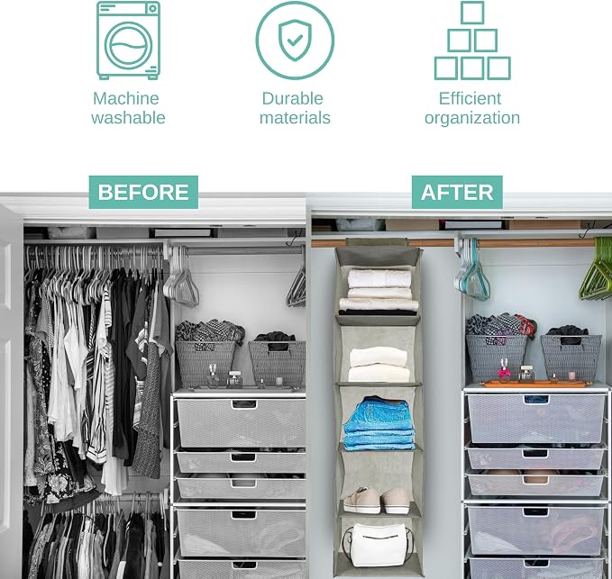 Fabric Closet Organizer, Collapsible Hanging Closet Organizers and Storage - Hanging Closet Organizer with Removable Drawer for Travel, Home Organization Shelves and Dorm Storage Room Essentials - Image 3