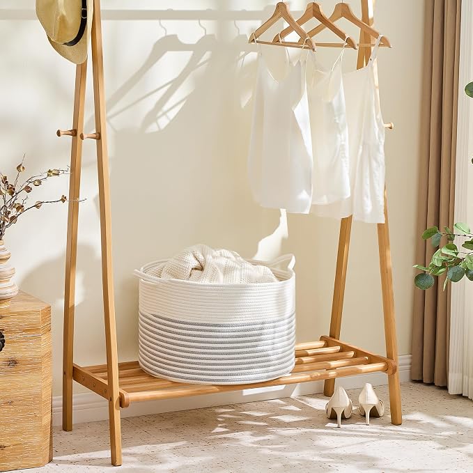 KAKAMAY Large Blanket Basket with Handles, Storage Basket for Living Room | Extra Large Capacity | Natural Cotton Rope | Blanket Storage | Woven Storage Basket | Stuffed Animal Storage | Laundry Basket - Image 5