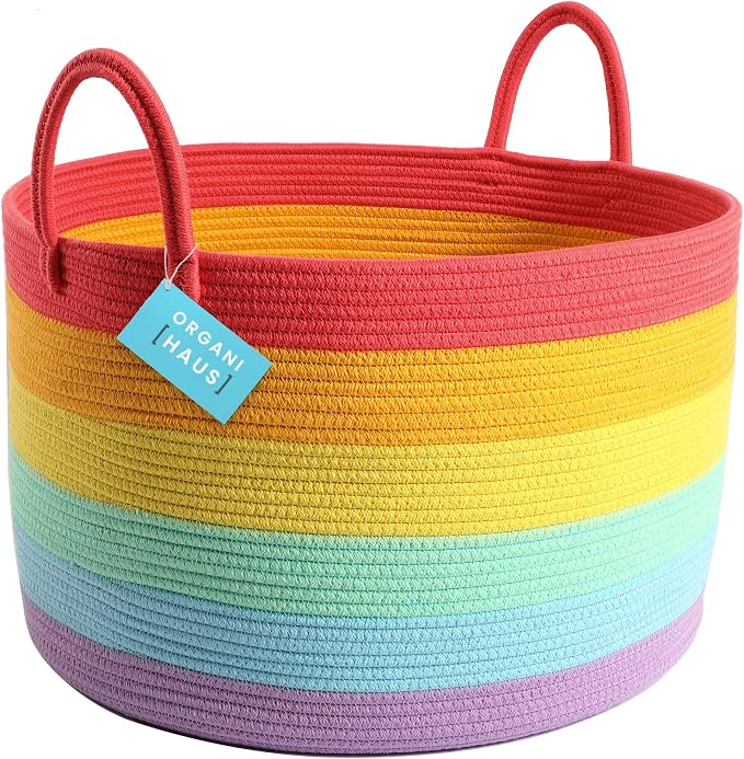 Extra Large Storage Basket + Set of 3 Baskets for Decor - RAINBOW - Image 2
