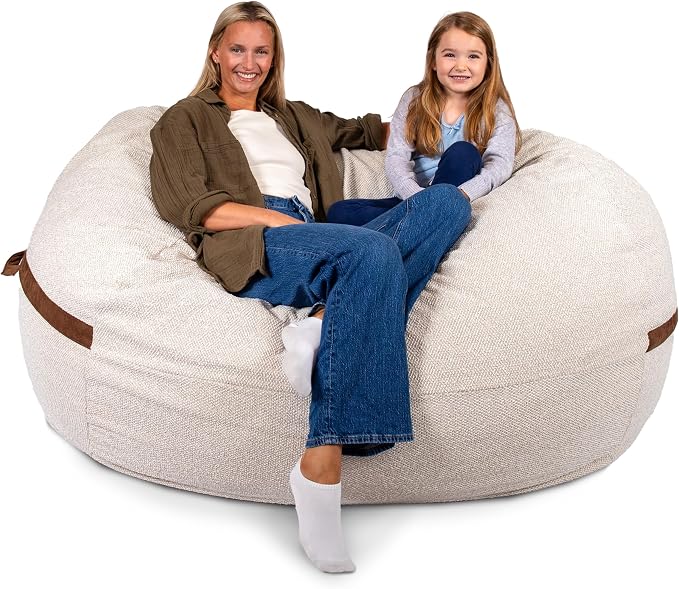 Big Joe Fuf 7Ft Giant Foam Bean Bag Chair, Oversized Couch with Removable Cover for Kids, Teens, Adults, Sandstone Textured Boucle, 7 Foot | Premium Shredded Foam Filled, Textured Boucle, Adult-Sized Comfortable Seating, Supports Up to 300 lbs by BigJoe