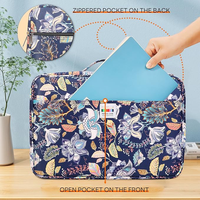 JAKAGO 480 Slots Colored Pencil Case Extra Large Capacity Pen Holder for Artist Painter Zipper Organizer Bag for Marker Highlighter Storage Case for Office Sketch Travel Supplies (Retro Flower) - Image 4