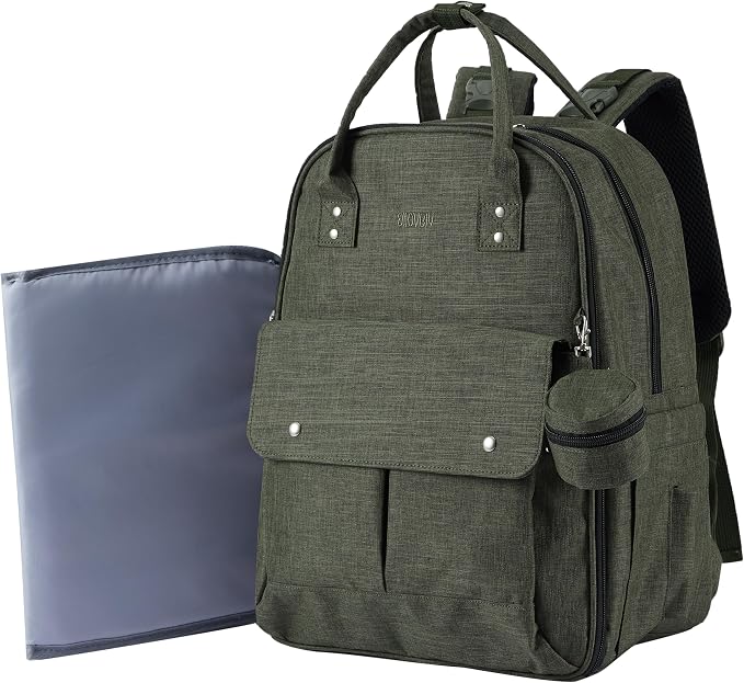Modern Diaper Bag Backpack for Moms Dads with Hidden Pocket Green | Allovely Diaper Bag Backpack, Large 22L Baby Bags for Boys Girls, Multi-functional Travel Diaper Backpack, Stroller Straps by Allovely