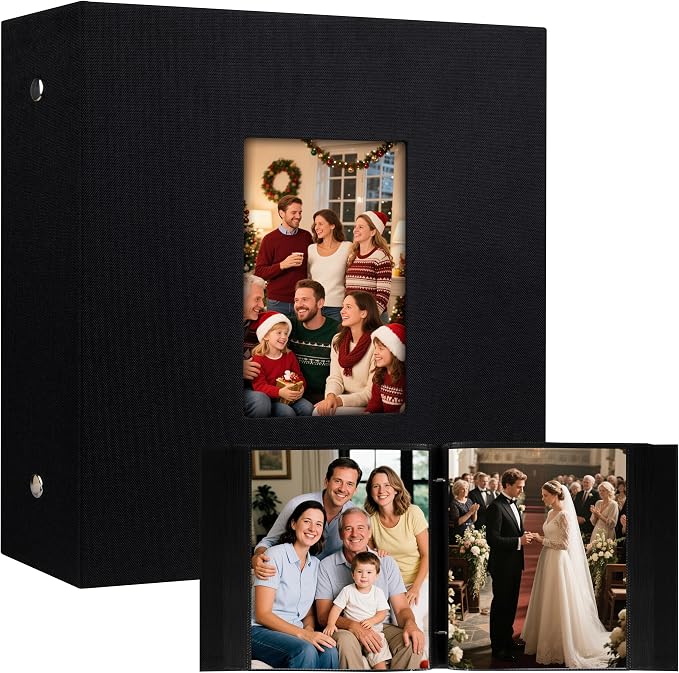 Aevdor 200 Pocket 8x10 Photo Album, Large Capacity Linen Cover Photo Album 8x10 Holds 200 8 x 10 Inch Pictures, Photo Book for Family, Wedding, Baby, Party, Holiday and Christmas Pictures Black&Beige - Image 2