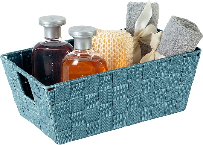 Simplify Small Shelf Woven Strap Tote | Decorative Storage Basket | Built in Handles | Organization | Closet | Bedroom | Bathroom | Nursery | Accessories | Toys | Gifts | 1 Pack | Sapphire - Image 2