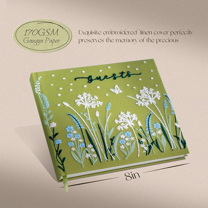 Embroidered Wedding Guest Book—The Perfect Polaroid Guest Book for Wedding Receptions, Birthdays, Baby Showers, and Special Events with 3 Photo Corner Stickers+ 3 DIY pens+1 Diamond Pen - Image 2