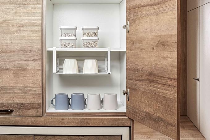 Nxconsu Under Shelf Basket 2 Pack, Cabinet Storage Organizer, 13.4" White | Solid Metal Bottom Holds Up to 30 lb with No Drilling for Kitchen Cupboard Pantry Bookshelf Closet Laundry and Bath - Image 5