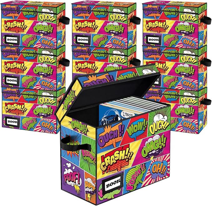 10 Pack Collection Comic Book Storage Boxes, Protector Organizer 15.8" X 7.8" X 11.8" Collapsible Short Box Holds 160-180 Comic Book Heavy Duty Bin Container Holder Shelf by YNSZAS