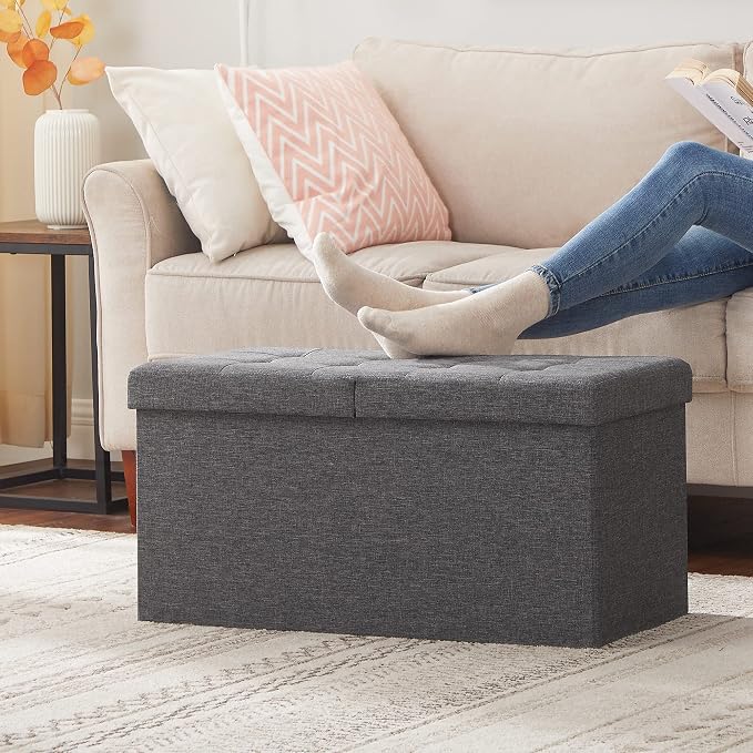 SONGMICS MAZIE Collection - 30 Inches Storage Ottoman, Foldable Storage Bench with Flipping Lid, 660 lb Load Capacity, for Entryway, Living Room, Bedroom, Dark Gray ULSF46GYZ - Image 6