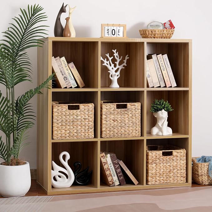 12x12x10in Water Hyacinth Storage Basket Large, Folding Cube Woven Wicker Storage Basket for Shelves, Pantry Baskets Organization and Storage, Kitchen Storage Baskets, Large Rattan Basket Set of 3 - Image 2
