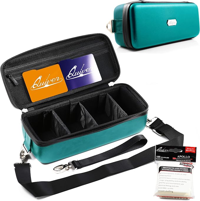 Teal Bolt Card Carrying Case fits PM Cards and other TCG Games - Storage Bag for Playing/Trading Cards and Deck Box (Straps, Dividers & 100 Apollo Card Sleeves) | Fits 800+ cards, PU leather, adjustable velcro dividers, shoulder strap, 100 Apollo sleev... by QuiverTime%C2%AE