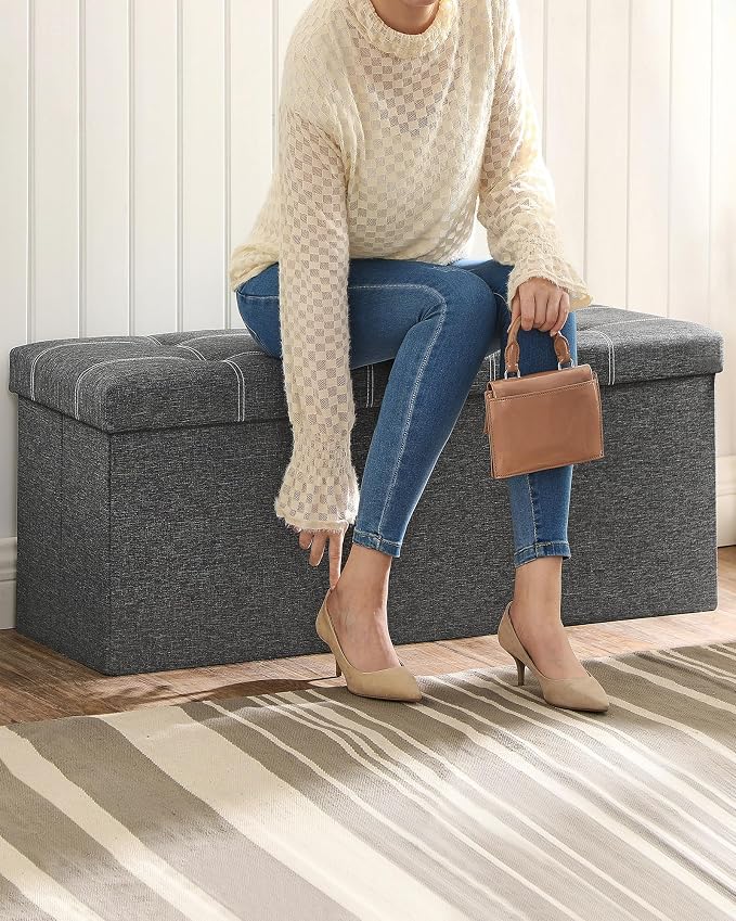SONGMICS Mazie Collection - 43 Inches Ottoman Storage Bench, 35 Gal. Folding Chest with Breathable Linen-Look Fabric, Load up to 660 lb, for Entryway, Living Room, Bedroom, Dark Gray ULSF077G04 - Image 6
