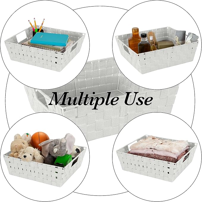 Simplify Large Shelf Woven Strap Tote | Decorative Storage Basket | Built in Handles | Organization | Closet | Bedroom | Bathroom | Nursery | Accessories | Toys | Gifts | 2 Pack | Heather Grey - Image 2