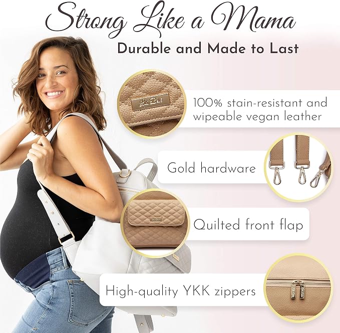 Large Diaper Bag Backpack by Luli Bebe - Designer Modern Vegan Leather Stylish Baby Backpack Diaper Bag for Mom, Multipurpose, Roomy, with Changing Pad (Latte Brown) - Image 3