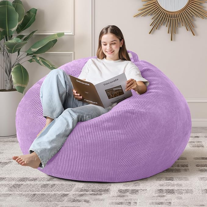 4FT Bean Bag Chair for Adults,Large Teardrop Beanbag with Filler | Beanbag Chair with Memory Foam Filled,Bean Bags with Handy Handle&Machine Washable Cover for Living Room,Bedroom-Purple by Cansunna