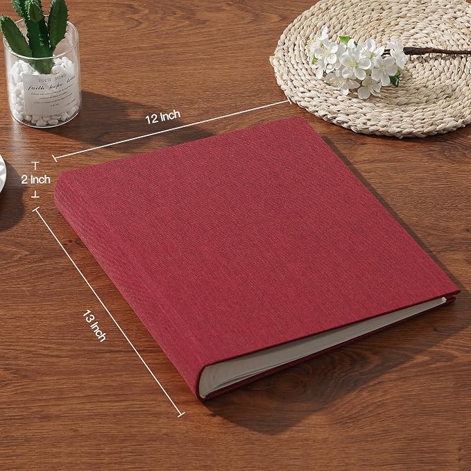 Pssoss Large Linen DIY Scrapbook Album with Writing Space,100 Pages, Red | Fits 3x5, 4x6, 5x7, 6x8, and 8x10 photos for baby, wedding, family, children, anniversary, and memory keeping. - Image 5