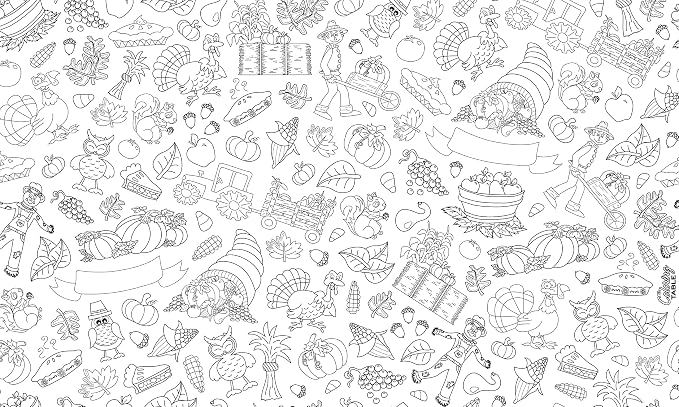 Thanksgiving and Fall Fun Design – Rectangle Tablecloth 60”X84”– Interactive Coloring Tablecloth for Kids - Poly/Cotton Fabric - Washable and Reusable – DIY Activity for Children and Adults - Image 3