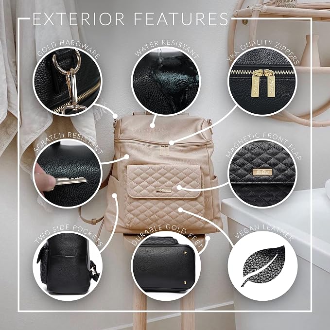 Monaco Large Diaper Bag Backpack by Luli Bebe - Designer Modern Vegan Leather Stylish Baby Diaper Bag for Mom, Multipurpose, Roomy, with Changing Pad and stroller straps (Ebony Black) - Image 3