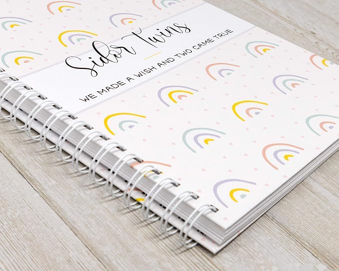 Personalized Twin Pregnancy Journal - Hardcover Pregnancy Memory Book Customized with Babies’ Names, Nicknames or Phrase - Prompted Journal for New Moms (Rainbows) - Image 2