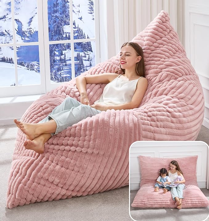 Hobestluk Adult Bean Bag Chair 3 in 1 Convertible Large Bean Bag Sofa | Striped Pink,Machine Washable,Removable Cover,Easy Convert And Install, Oversied Floor Bed,For Livingroom Bedroom by YourHomeDeservesMore