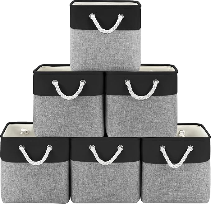 Patvingot 11-Inch Fabric Cube Storage Bins with Handles,6 Pack,Foldable | For cube shelves and closets,keeps grouped for everyday access,reinforced opening and fold-flat storage,dark and gray by Patvingot