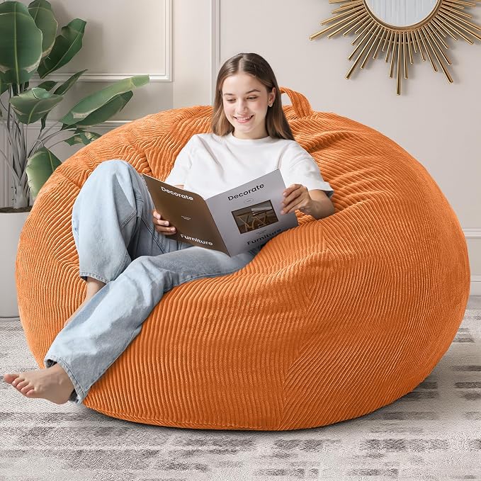 5FT Bean Bag Chair for Adults,Gaint Teardrop Beanbag with Filler | Beanbag Chair with Memory Foam Filled,Bean Bags with Handy Handle&Machine Washable Cover for Living Room,Bedroom-Orange by Cansunna