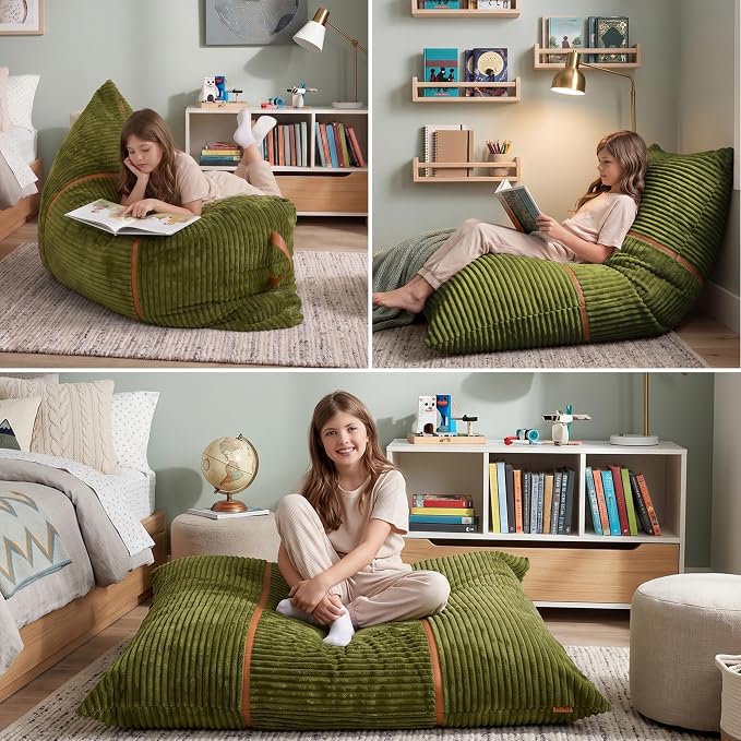 Big Joe Turnabout 3-in-1 Convertible Kids Bean Bag Chair, Moss Green - Image 3