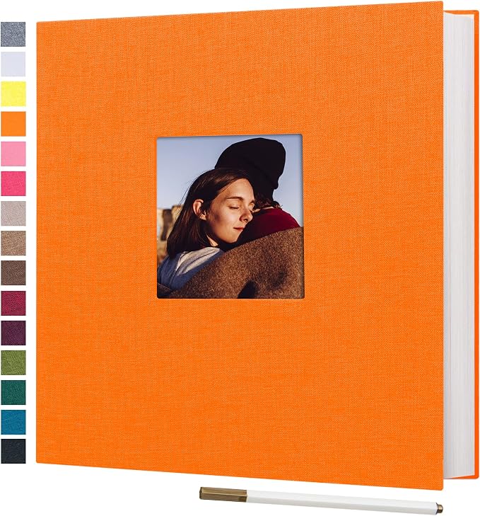 Large Photo Album Self Adhesive 3x5 4x6 5x7 8x10 10x12 Pictures Linen Cover 80 Blank Pages Magnetic DIY Scrapbook Album with A Metallic Pen (Orange, 13.2x12.8 inch 80 Pages) | Photo Album Self Adhesive 4x6 5x7 8x10 Pictures, Linen Cover DIY Scrapbook A... by potricher
