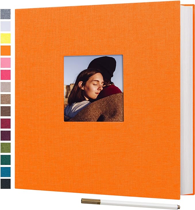 Self Adhesive Photo Album 80 Pages, Linen cover, Orange | Photo Album Self Adhesive 4x6 5x7 8x10 Pictures, Linen Cover DIY Scrapbook Albums for Family, Wedding, Baby, Anniversary by potricher