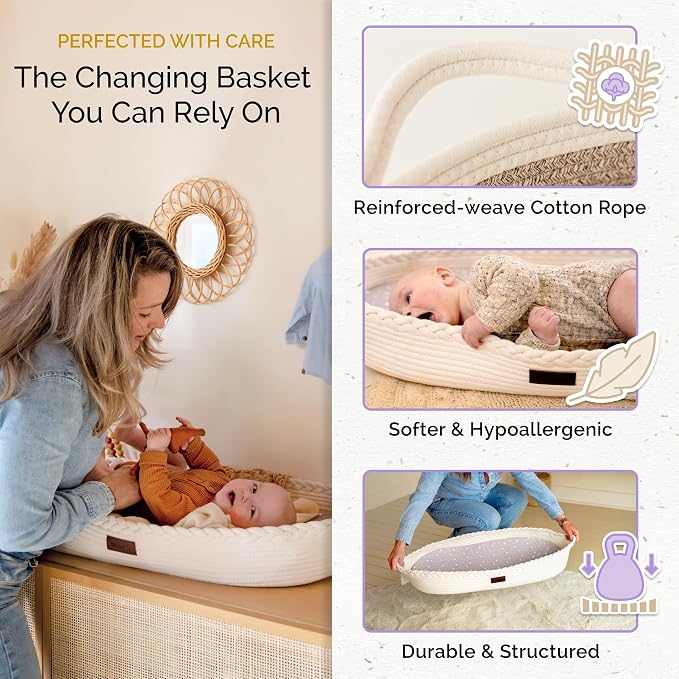 Baby Changing Basket, Portable Diaper Changing Pad, Moses Basket for Newborns, Changing Table Topper for Baby Nursery, Waterproof Travel Pad Cover - Image 3