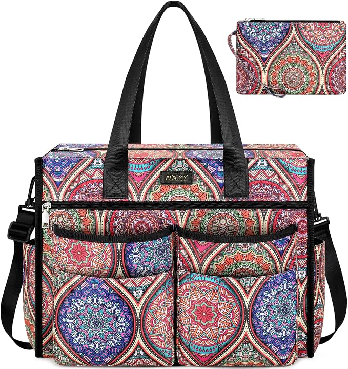 ITIEZY Large Utility Tote Bag for Women with 18 Pockets, Waterproof Teacher Nurse Bags with Zipper for Everyday Travel Work by ITIEZY