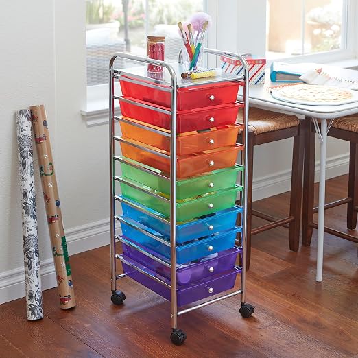 ECR4Kids 10-Drawer Everyday Mobile Storage Utility Cart, Assorted | Durable plastic bins, steel frame, GREENGUARD Gold Certified, 50 lb capacity, rolling casters, craft supplies, office, home - Image 9