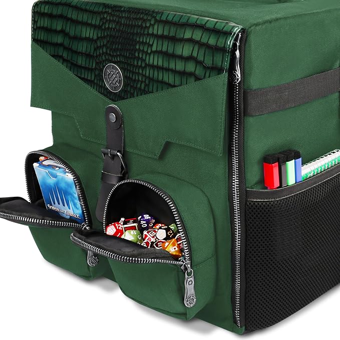 ENHANCE Board Game Shoulder Bag - Collector's Edition Board Game Storage with Shoulder Strap and Accessories Pockets for Dice, Cards, More - Reinforced Carrier Protects Tabletop Games (Dragon Green) - Image 5