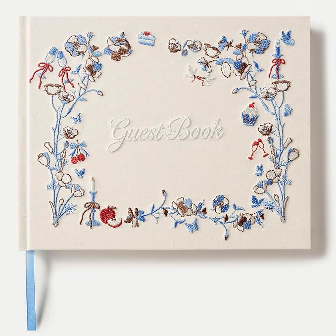 Embroidered Wedding Guest Book, 9 x 7 in, 160 Acid-Free Pages (Ivory) | 120gsm acid-free paper, lay-flat binding for weddings, baby showers, anniversaries, graduations and birthdays. by Unknown
