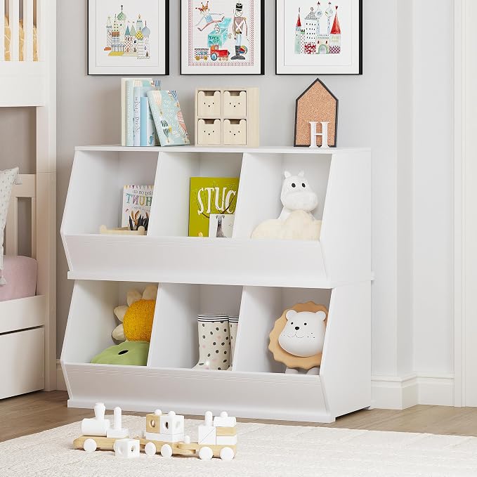 UTEX Stackable Kids Toy Storage Cabinet, Toy Organizer Bin, Cubby Toy Shelf | DIY Play Space, Slanted Front Panel, Toddler Toy Storage, Playroom, Toy Room, Living Room, Nursery, Gift, White, 3 Cubby - Image 3