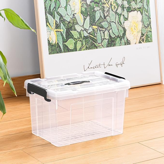 Cetomo Lidded Storage Bin with Handle, Storage Bins with Lid, Organizing Container with Secure Latching Buckles, Stackable and Nestable, Plastic, 25 Quart-6 Pack, Clear - Image 7