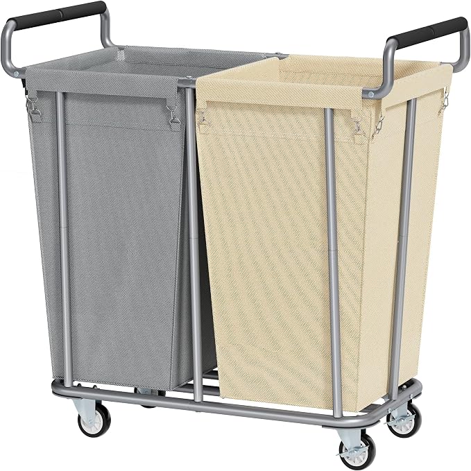 Gewudraw 2 Bag 360L Laundry Baskets with Wheels Heavy Duty | Big Rolling Hamper with Removable Bags, Heavy-Duty Steel Frame, Industrial Laundry Basket Organizer for Laundry Room by Gewudraw