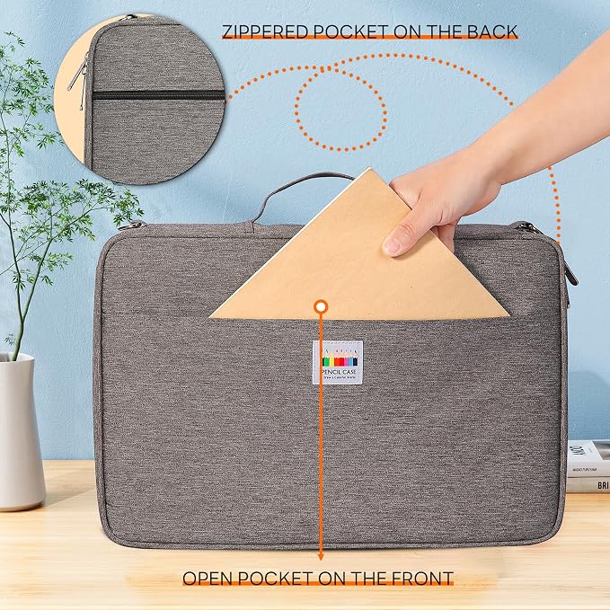 JAKAGO 480 Slots Colored Pencil Case Extra Large Capacity Pen Holder for Artist Painter Zipper Organizer Bag for Marker Highlighter Storage Case for Office Sketch Travel Supplies (Gray) - Image 4