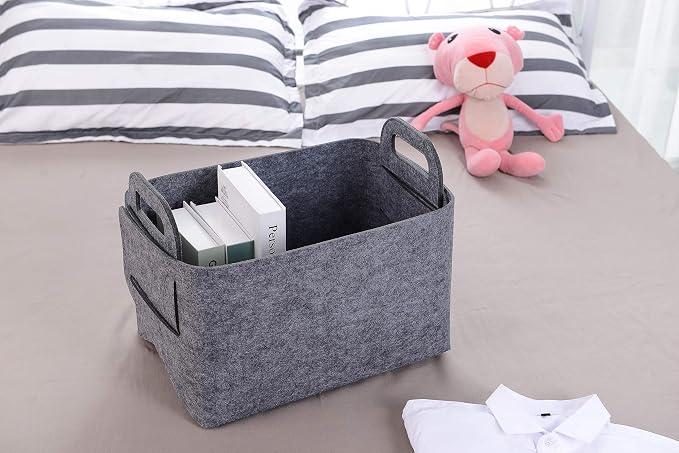 Minoisome Storage Basket Felt Storage Bin Collapsible& Convenient Box Organizer with Carry Handles for Office Bedroom Closet Babies Nursery Toys Laundry (Gray, 15.7inch（L）×11inch（W）×10inch（H）) - Image 2