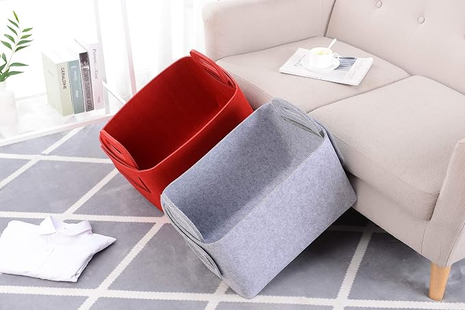 Storage Basket Felt Storage Bin Collapsible& Convenient Box Organizer with Carry Handles for Office Bedroom Closet Babies Nursery Toys Laundry (Light grey, 19.9inch（L）×13.6inch（W）×12.6inch（H）) - Image 5
