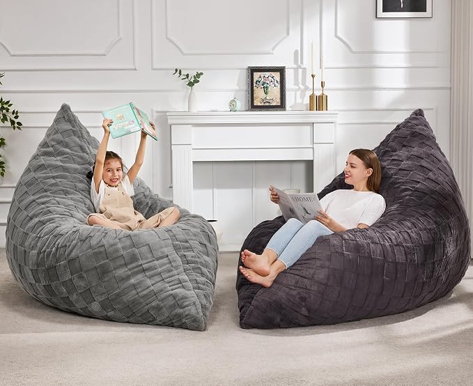 Hobestluk Adult Bean Bag Chair 3 in 1 Convertible Large Bean Bag Sofa | Plaid Dark Grey,Machine Washable,Removable Cover,Easy Convert And Install,Floor Bed,For Livingroom Bedroom - Image 2