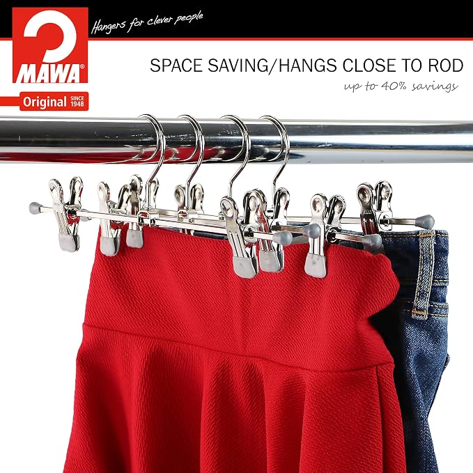 Mawa by Reston Lloyd Space-Saving Metal Pant/Skirt Hanger, Strong and Adjustable Pant Clips, Silver Set of 300 - Image 3