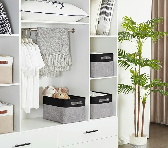 DECOMOMO Storage Bins, Large Fabric Storage Baskets for Shelves 4 Pack | 15 x 11 x 9.5 inches Decorative Linen Closet Organizers (Grey & Black) - Image 8